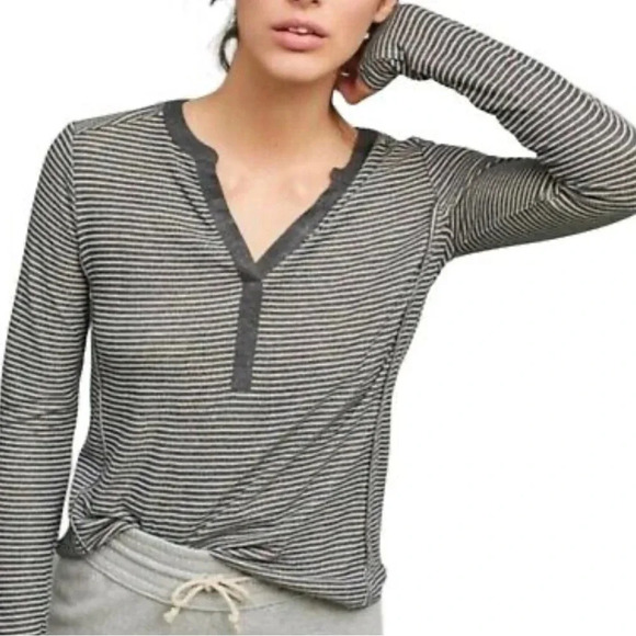 Anthropologie Akemi + Kin L Striped Gray & Metallic Top - Picture 1 of 8